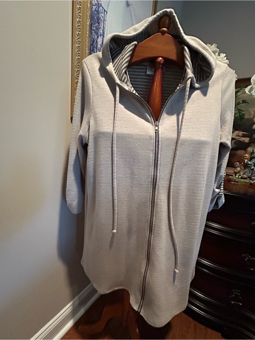 Blue Caribbean Striped Knit coverup  Gray and Black Beachwear Sz xL zip up